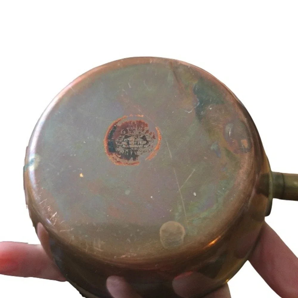 Rustic‎ Vintage Copper Sauce Pot with Lid Wood Handle 4x2